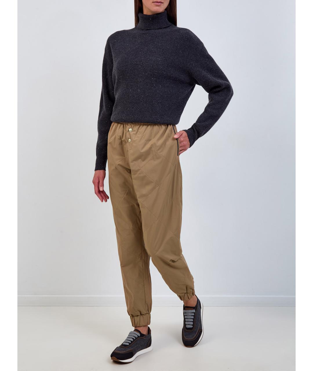 ELEVENTY Коричневые полиэстеровые прямые брюки, фото 2