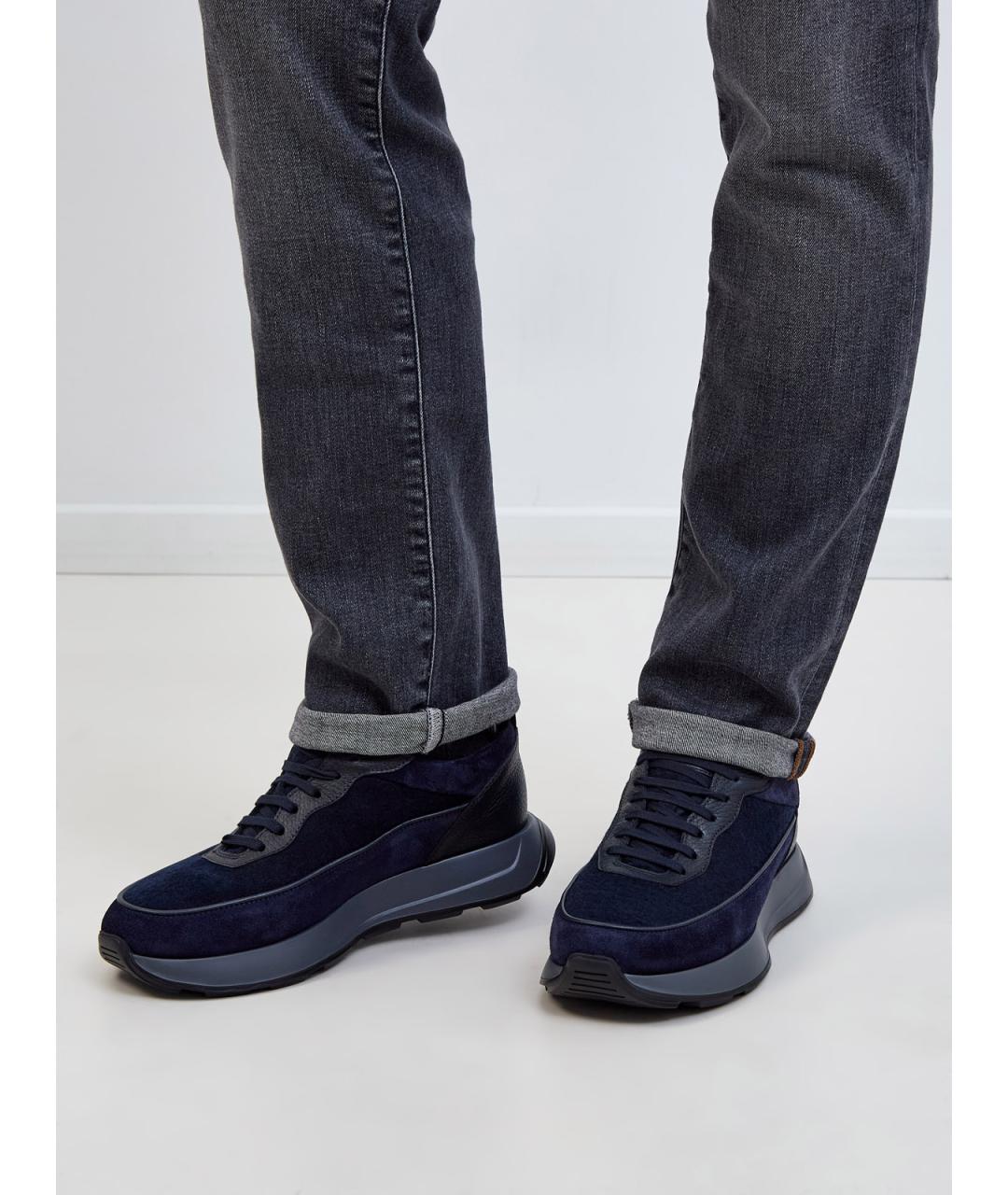 BARRETT Темно-синие замшевые низкие кроссовки / кеды, фото 2