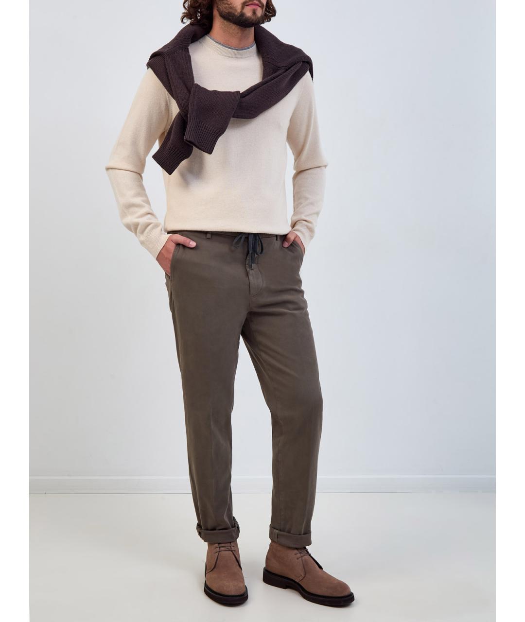 PESERICO Зеленые хлопковые повседневные брюки, фото 2