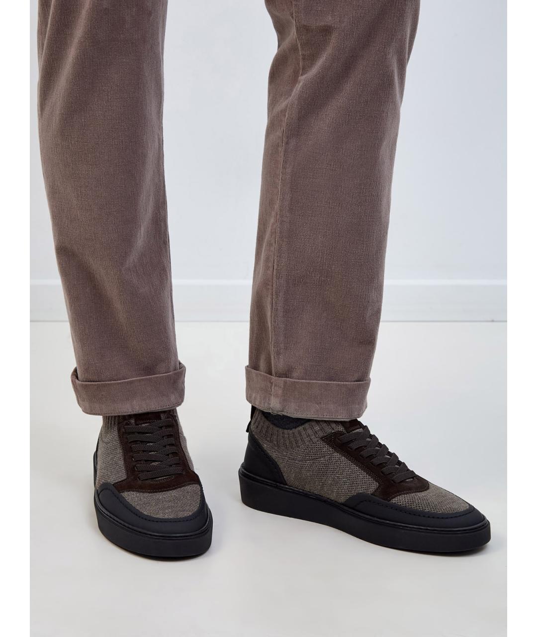 BARRETT Коричневые текстильные низкие кроссовки / кеды, фото 2
