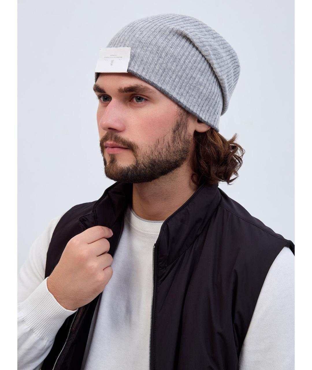 BRUNELLO CUCINELLI Серая кашемировая шапка, фото 2