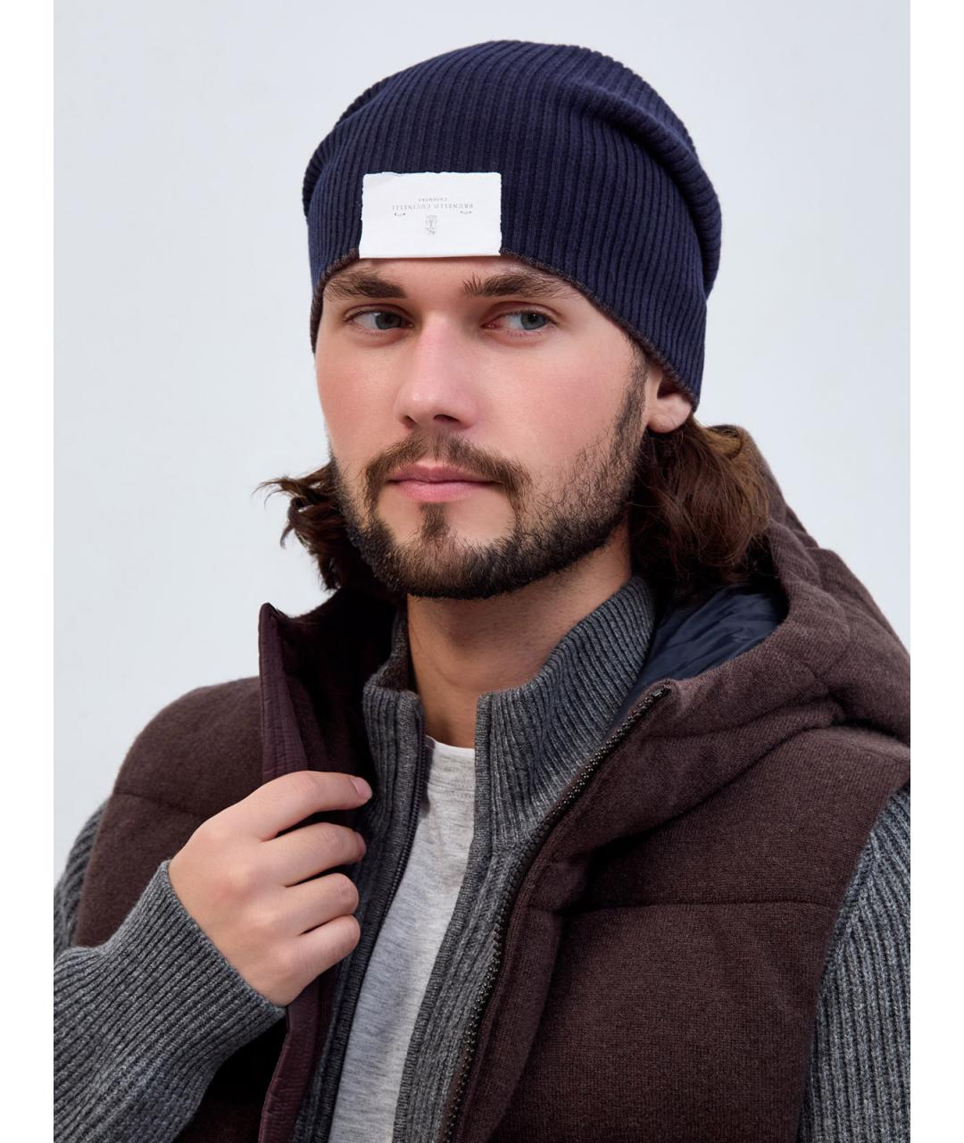 BRUNELLO CUCINELLI Синяя кашемировая шапка, фото 2