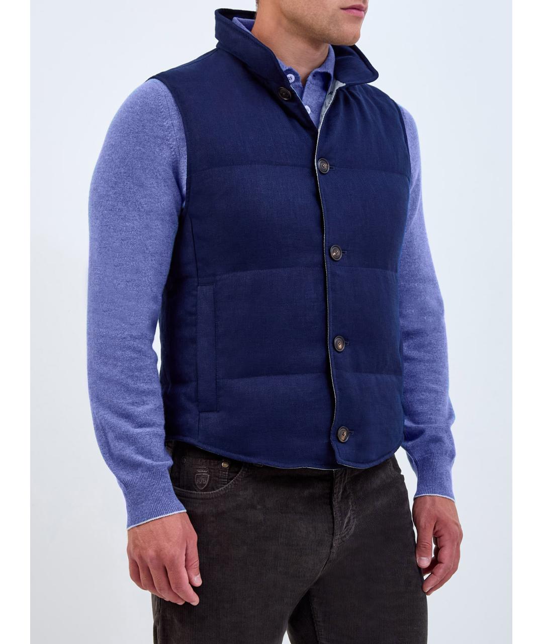 BRUNELLO CUCINELLI Синий льняной жилет, фото 3