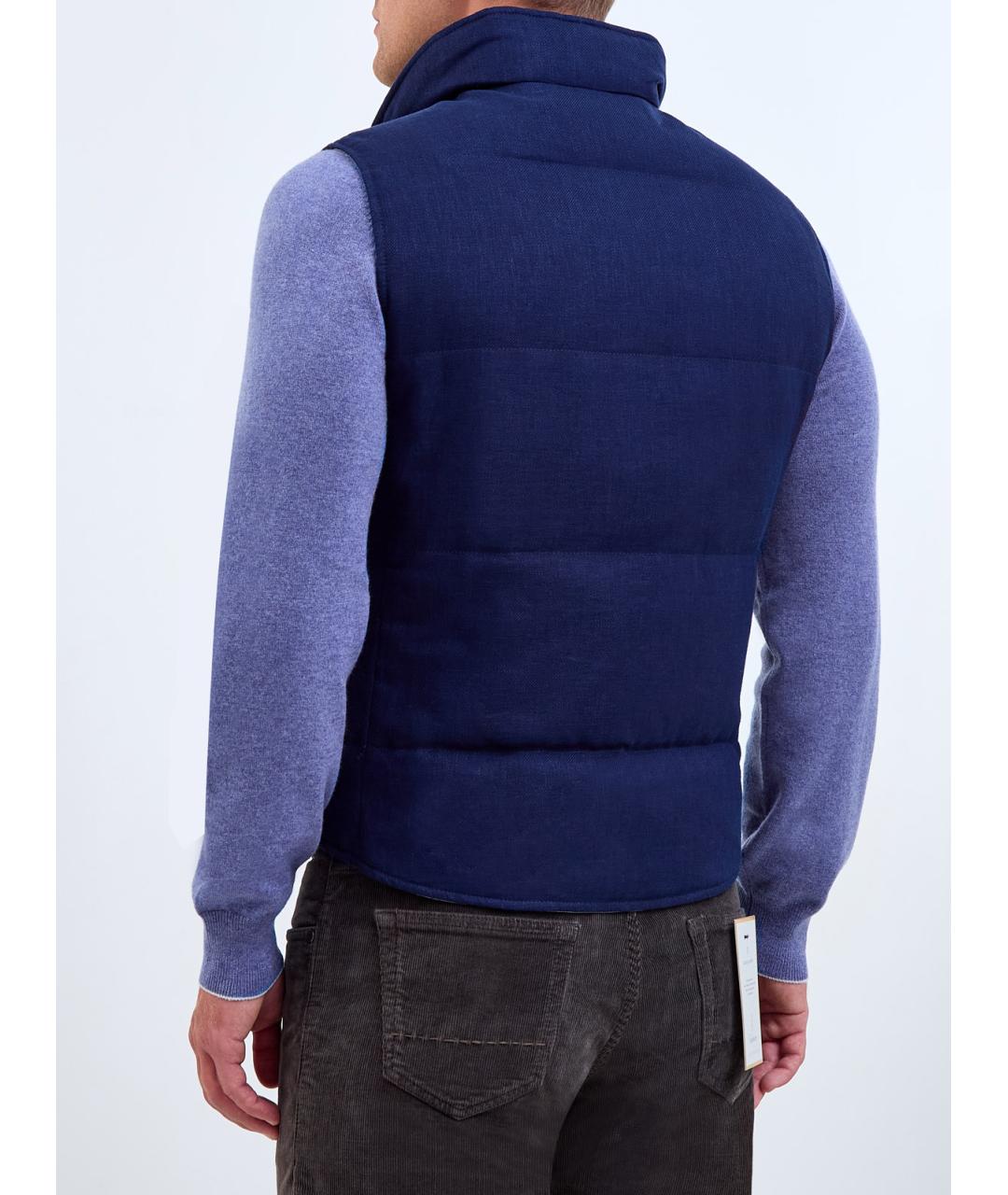 BRUNELLO CUCINELLI Синий льняной жилет, фото 4