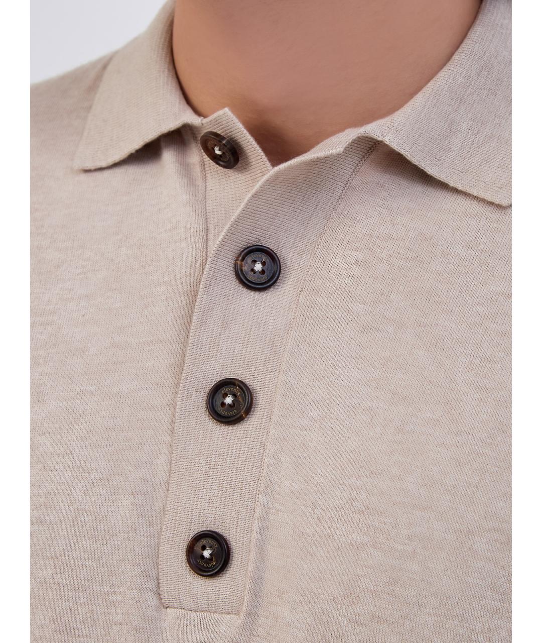 ELEVENTY Бежевое хлопковое поло с длинным рукавом, фото 5