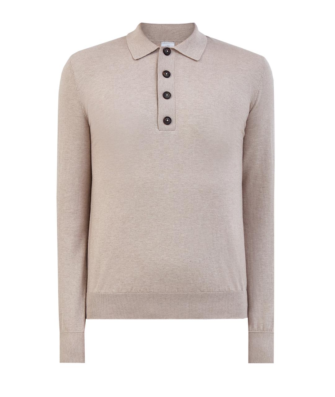 ELEVENTY Бежевое хлопковое поло с длинным рукавом, фото 1