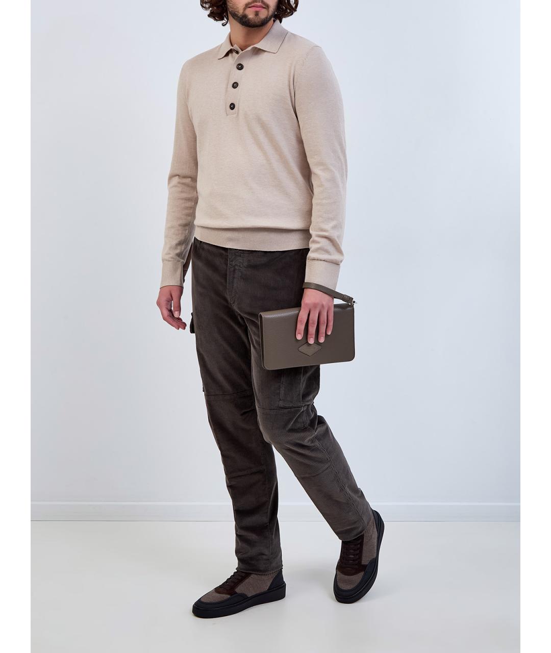 ELEVENTY Бежевое хлопковое поло с длинным рукавом, фото 2