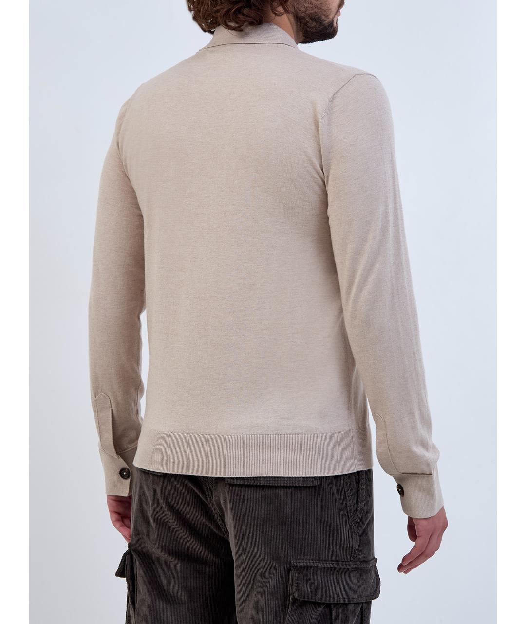 ELEVENTY Бежевое хлопковое поло с длинным рукавом, фото 4
