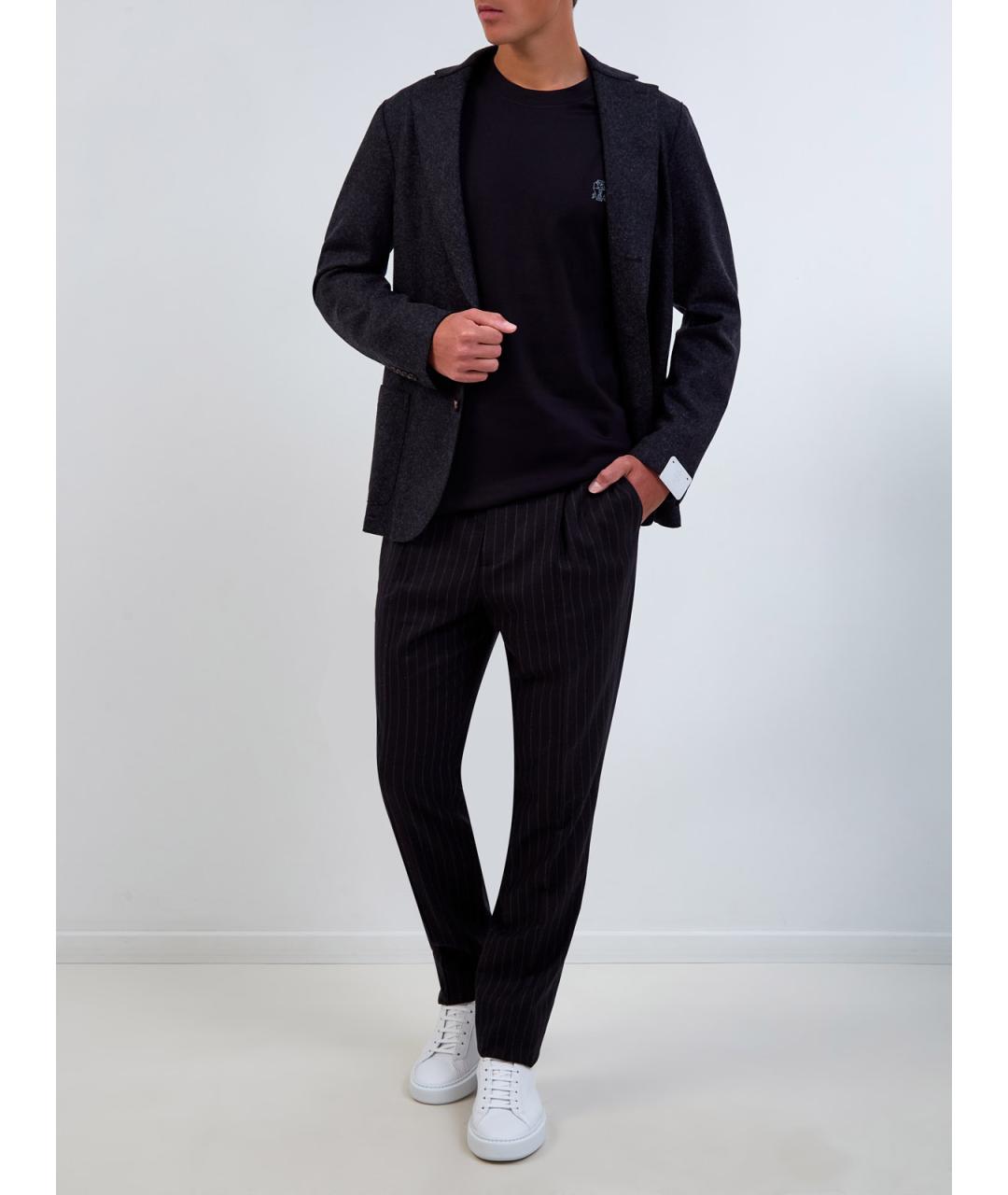 BRUNELLO CUCINELLI Черная хлопковая футболка, фото 2