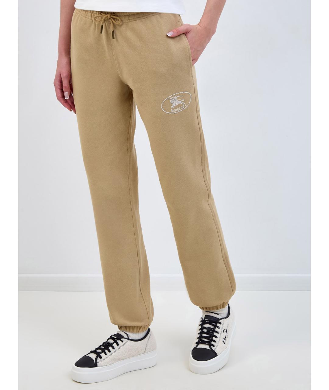 BURBERRY Бежевые хлопковые прямые брюки, фото 3