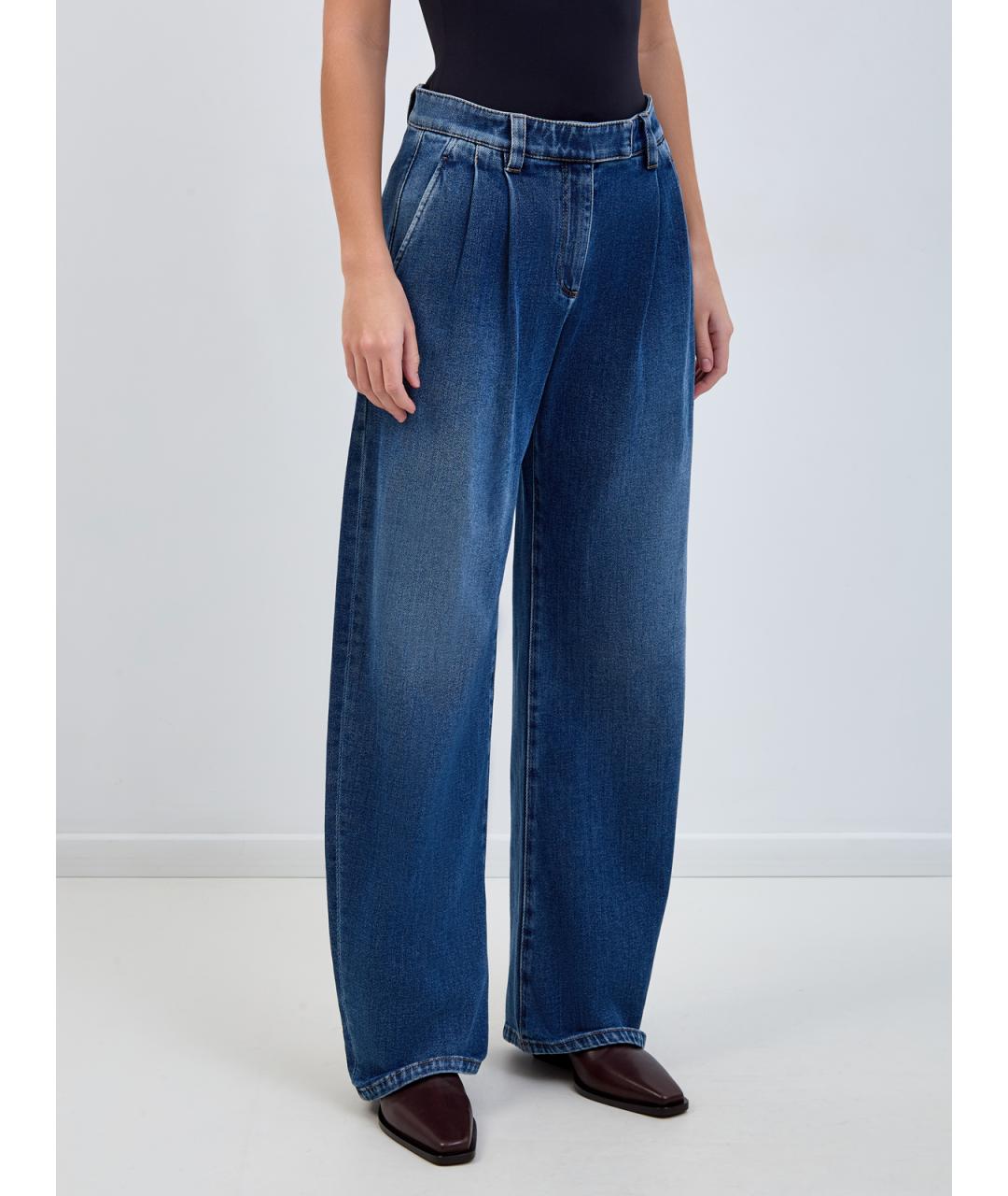 BRUNELLO CUCINELLI Синие хлопковые прямые джинсы, фото 3