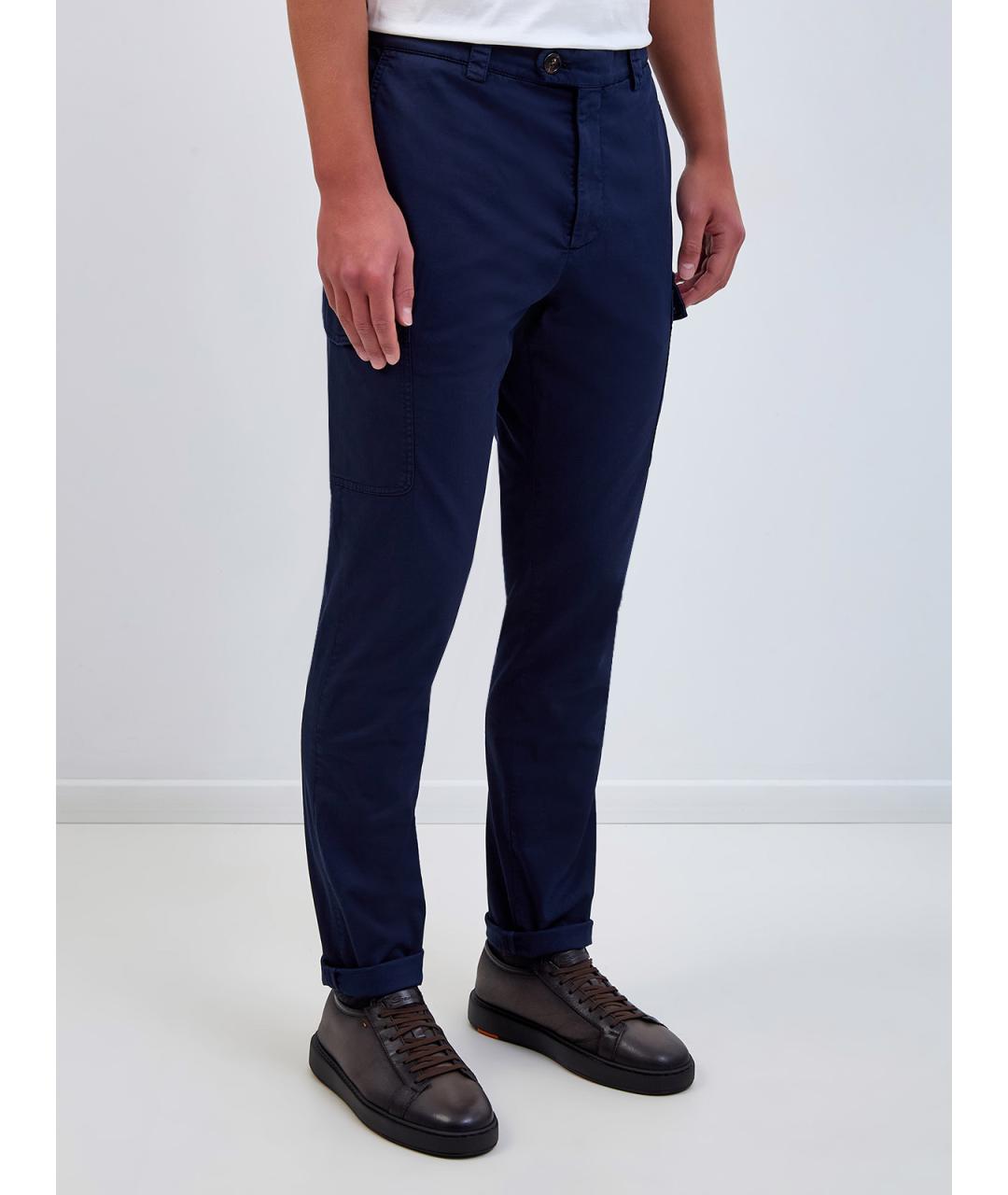 BRUNELLO CUCINELLI Синие хлопковые повседневные брюки, фото 3