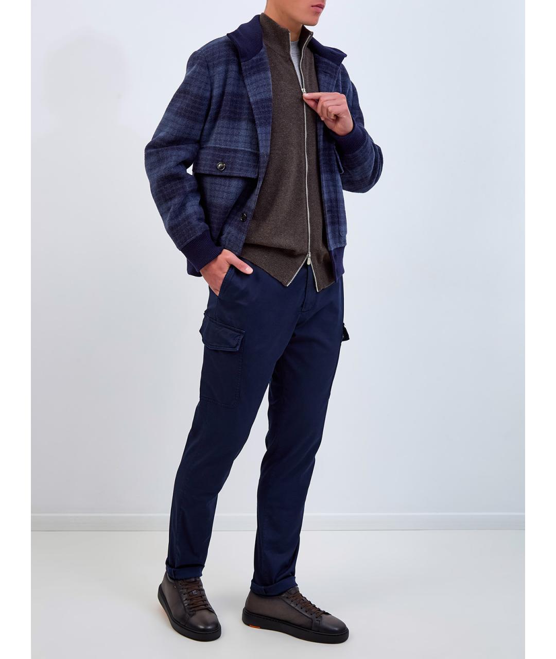 BRUNELLO CUCINELLI Синие хлопковые повседневные брюки, фото 2