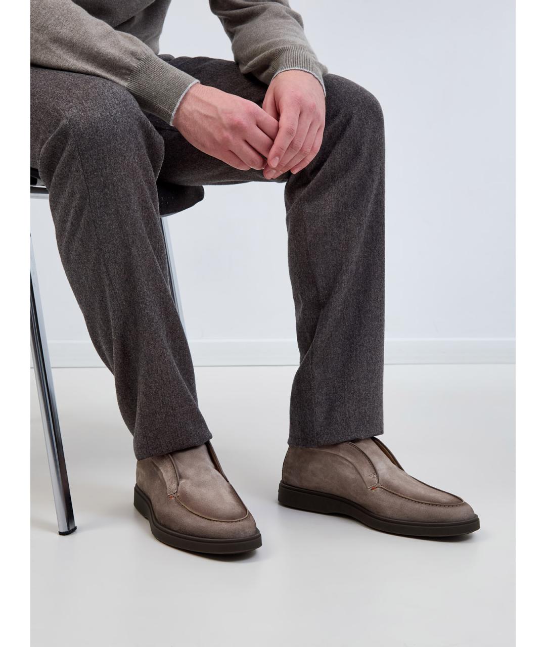 SANTONI Бежевые замшевые низкие ботинки, фото 2