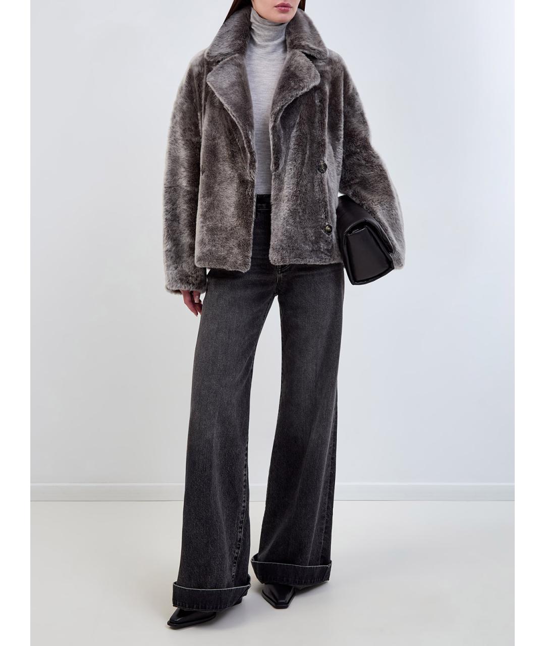 YVES SALOMON Серая меховая шуба, фото 2