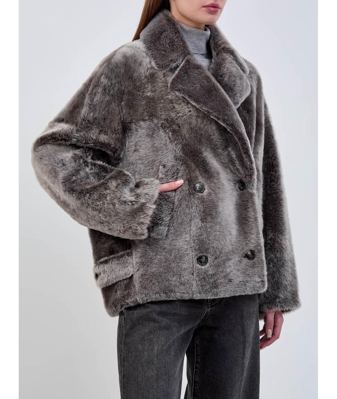 YVES SALOMON Серая меховая шуба, фото 3