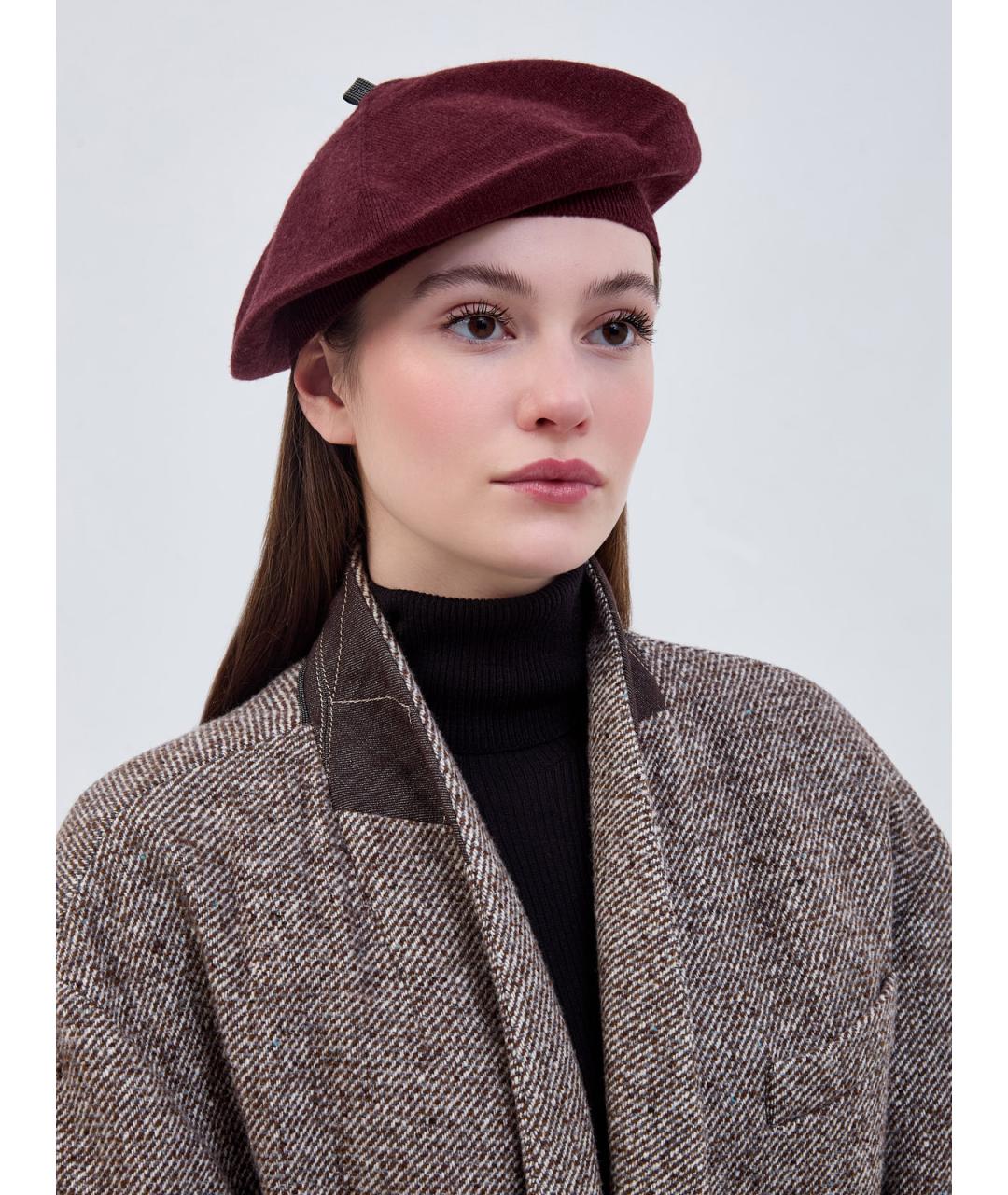 BRUNELLO CUCINELLI Бордовая кашемировая шапка, фото 2