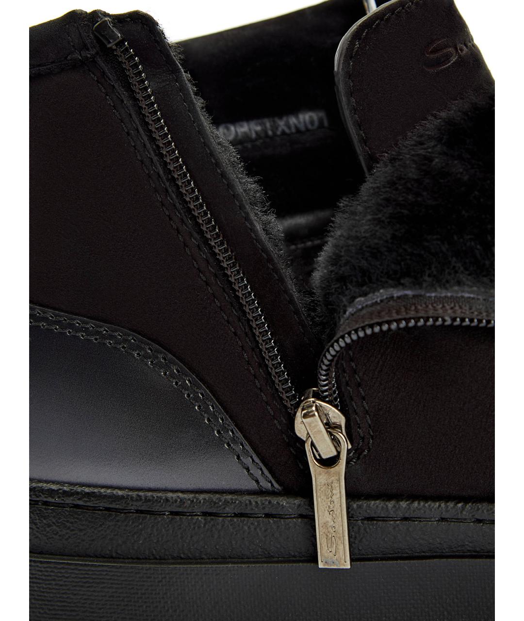 SANTONI Черные нубуковые высокие кроссовки / кеды, фото 7