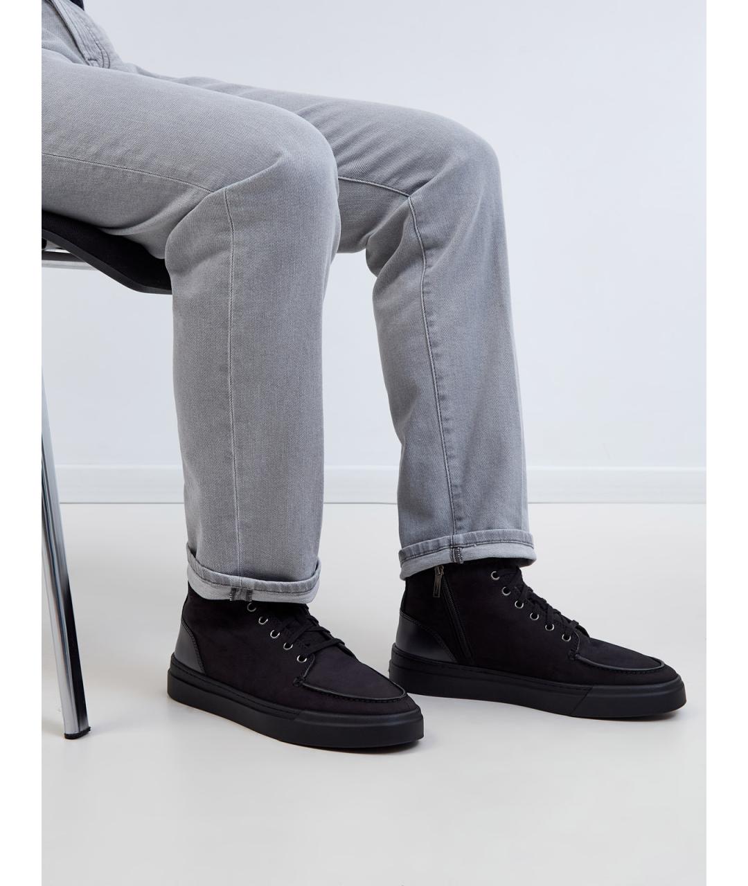 SANTONI Черные нубуковые высокие кроссовки / кеды, фото 6