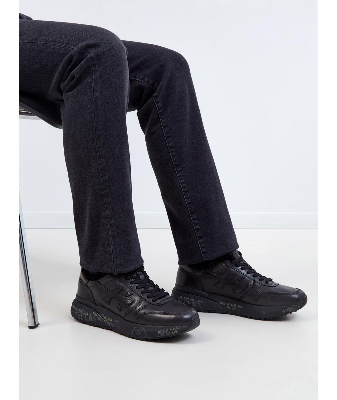 PREMIATA Черные кожаные низкие кроссовки / кеды, фото 2