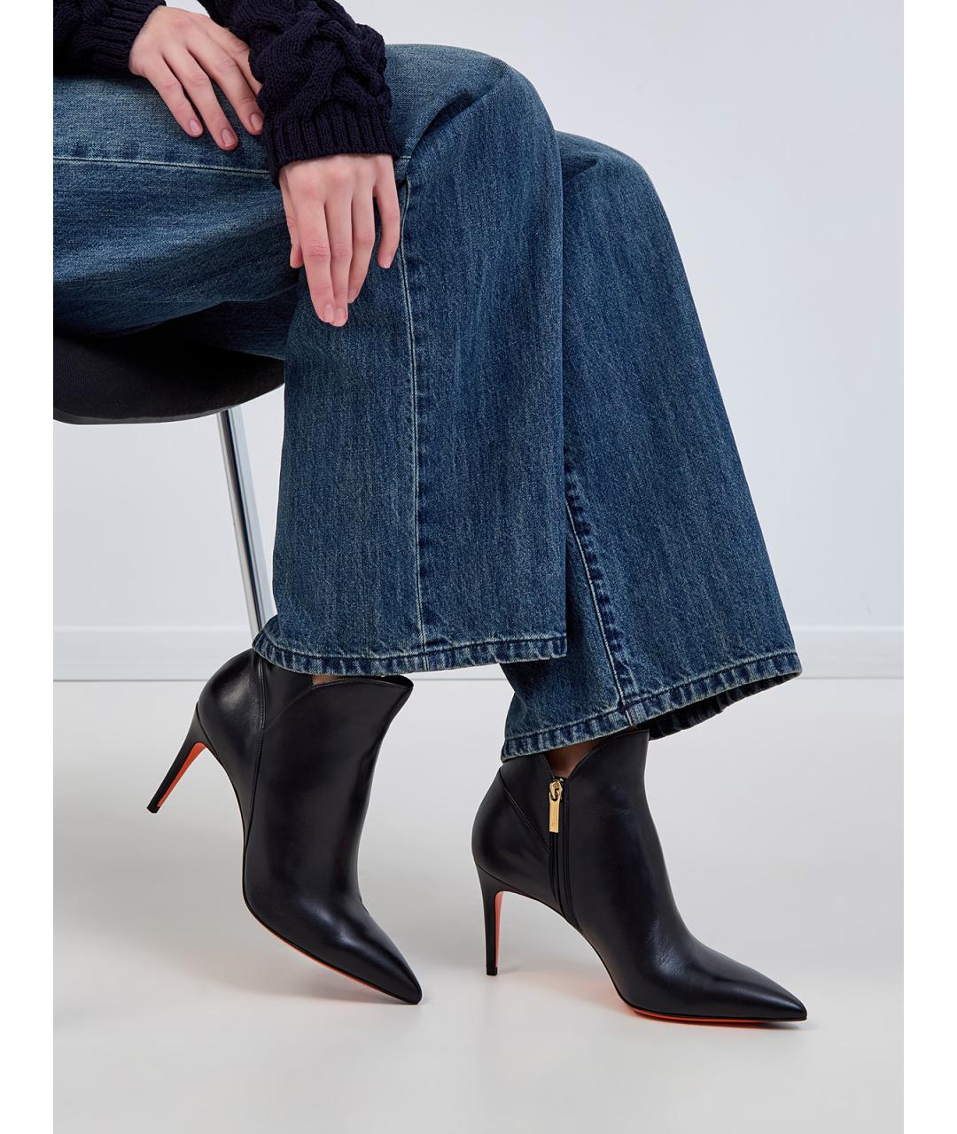 SANTONI Черные кожаные ботильоны, фото 2