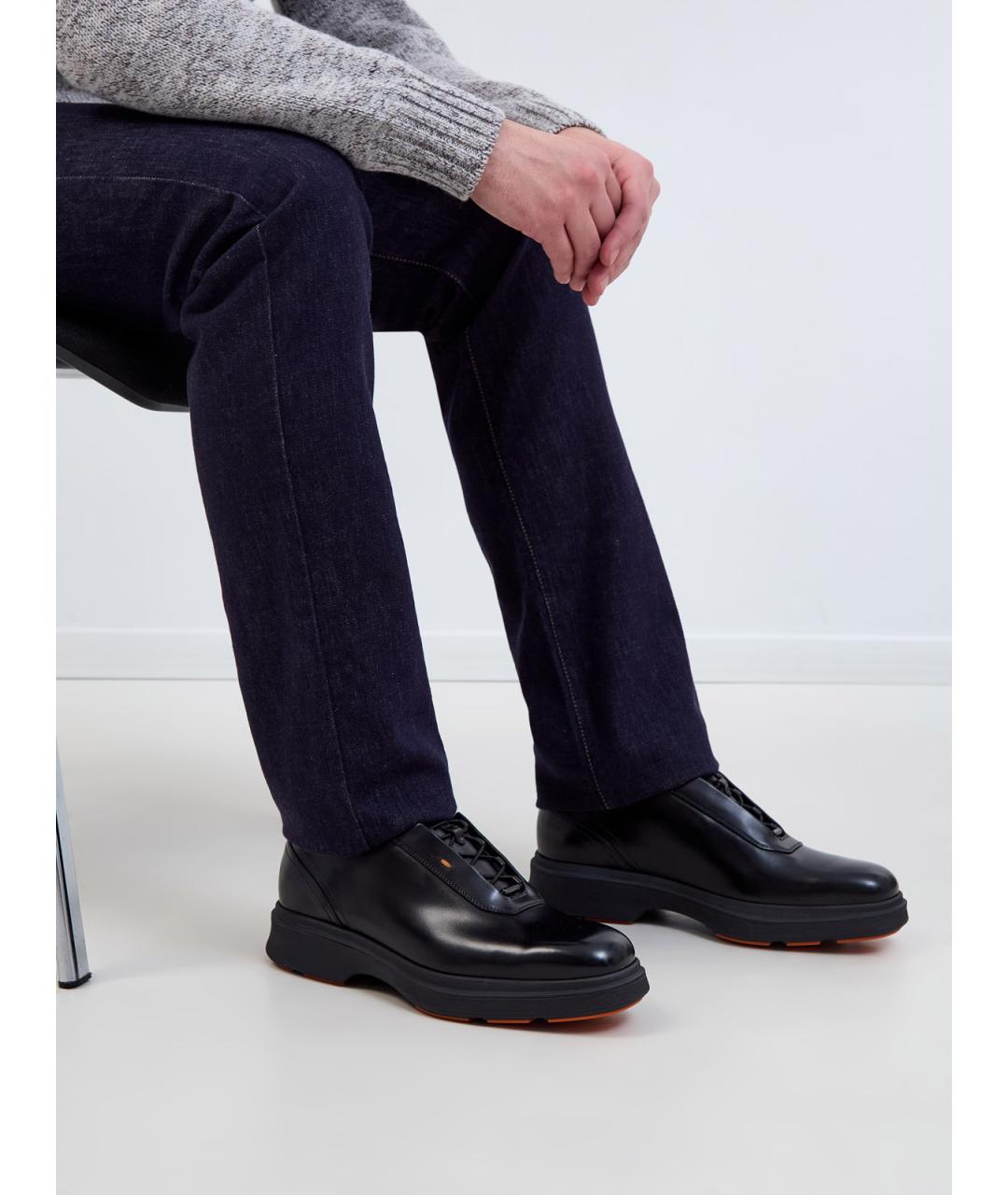 SANTONI Черные кожаные низкие ботинки, фото 2