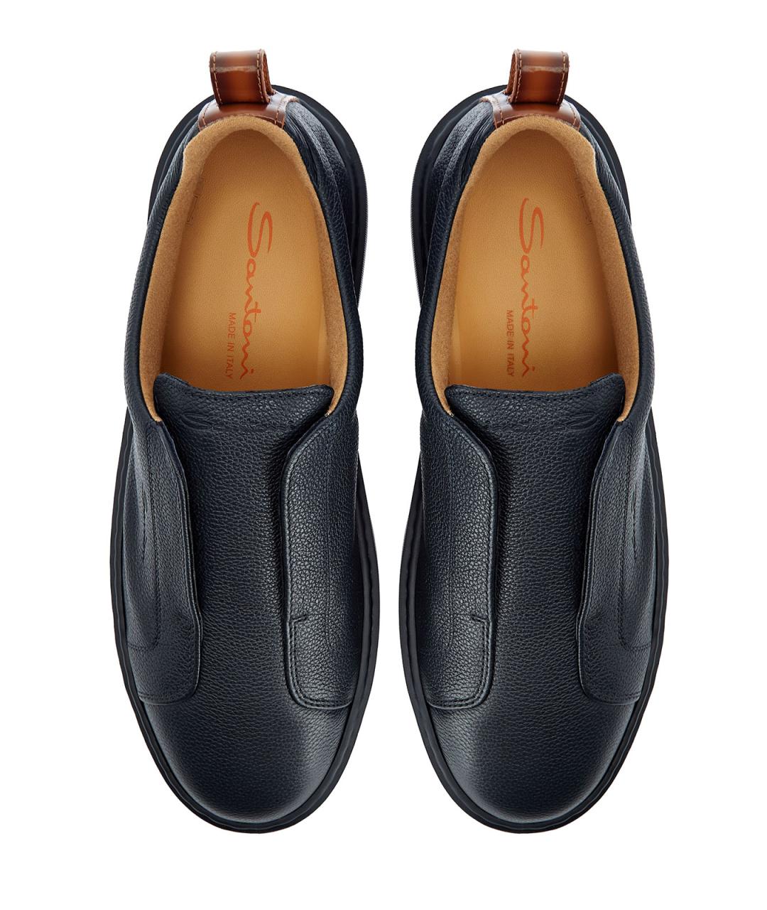 SANTONI Темно-синие кожаные низкие кроссовки / кеды, фото 5