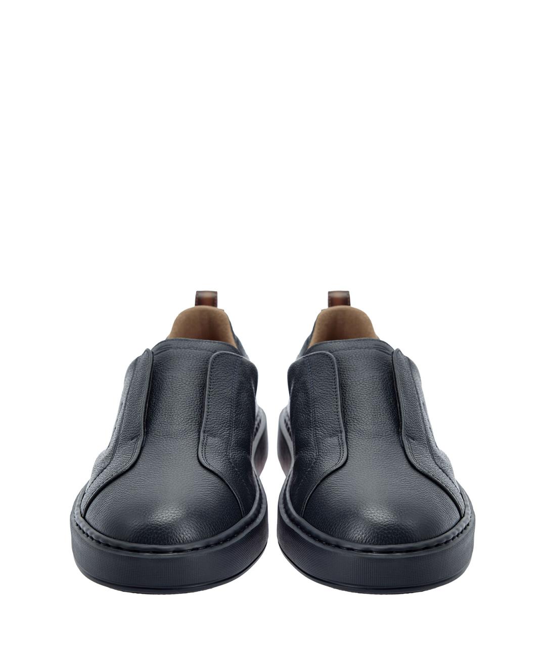 SANTONI Темно-синие кожаные низкие кроссовки / кеды, фото 6