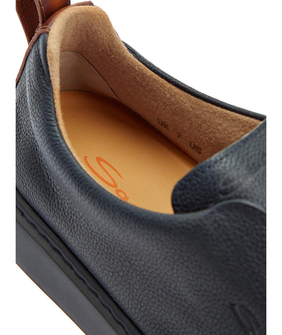 SANTONI Темно-синие кожаные низкие кроссовки / кеды, фото 7