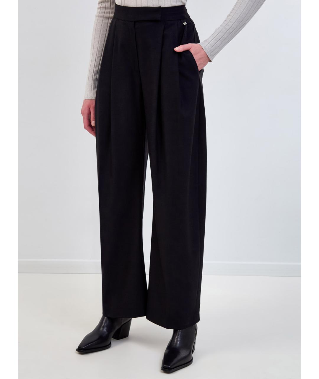 HERNO Черные шерстяные прямые брюки, фото 3