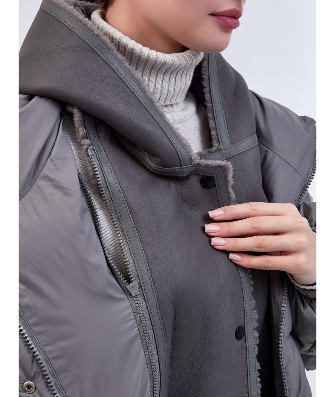 YVES SALOMON Серый полиамидовый пуховик, фото 5