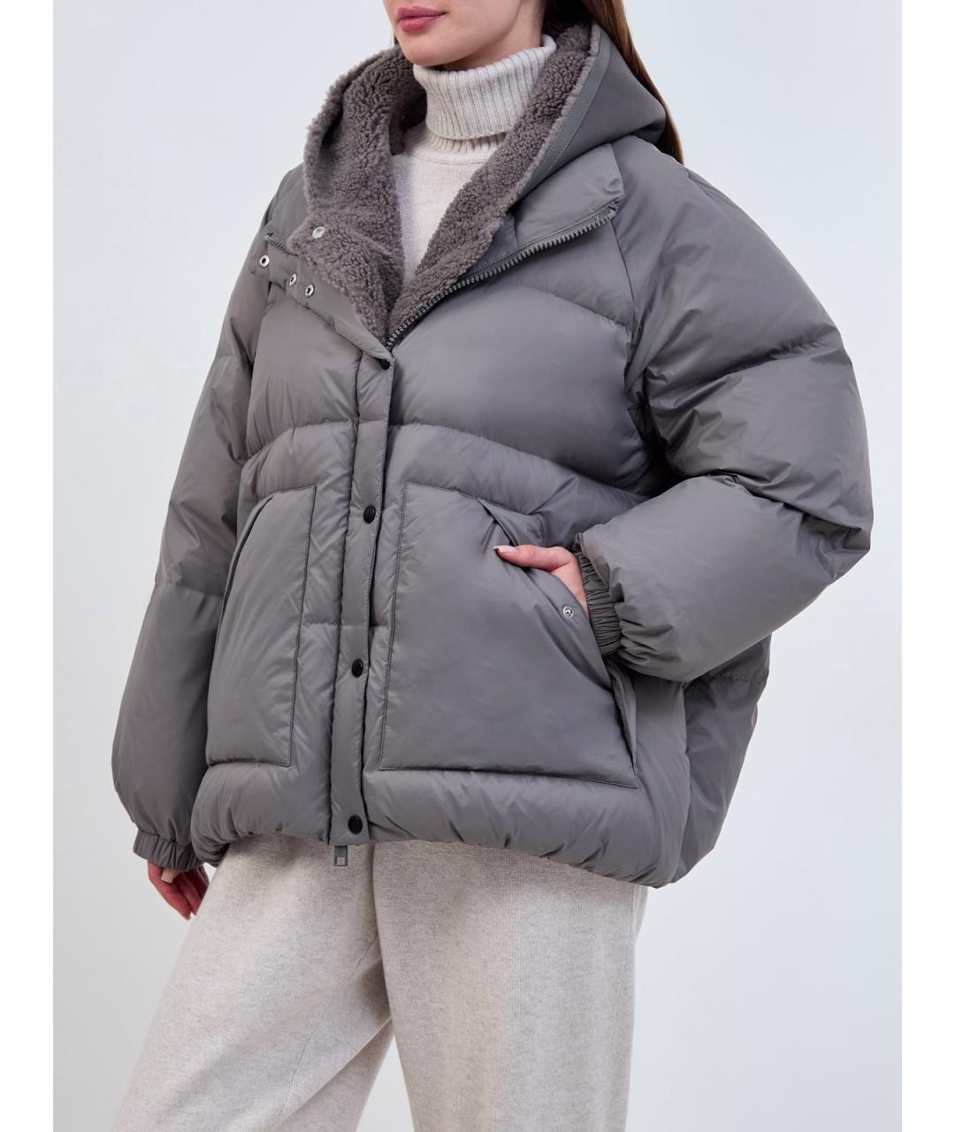 YVES SALOMON Серый полиамидовый пуховик, фото 3