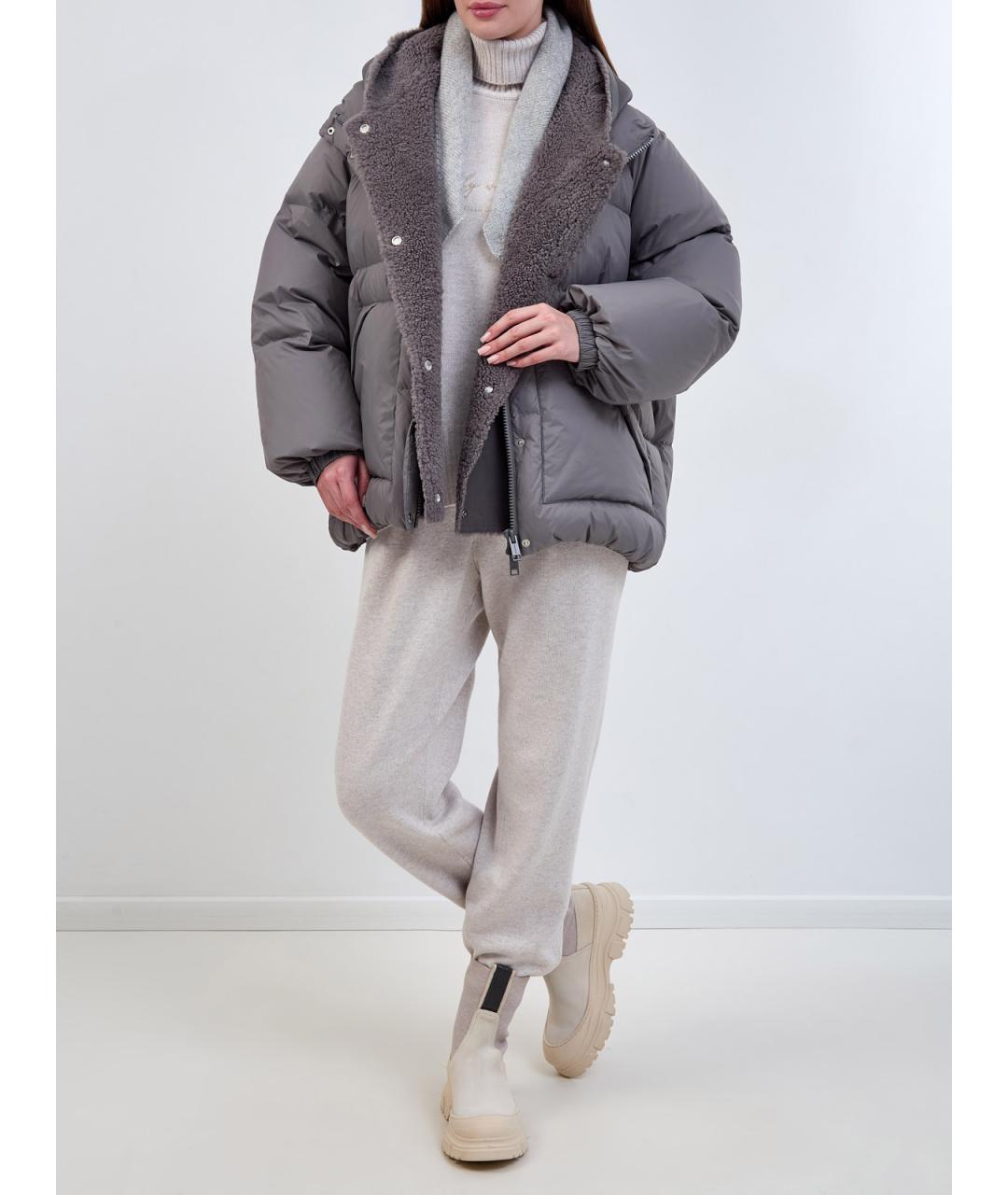 YVES SALOMON Серый полиамидовый пуховик, фото 2