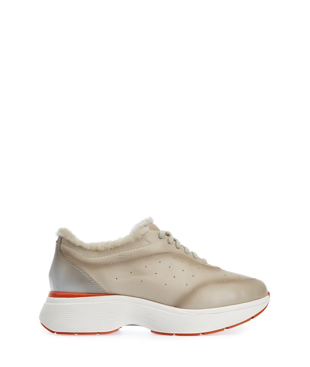 SANTONI Бежевые кожаные кроссовки, фото 1