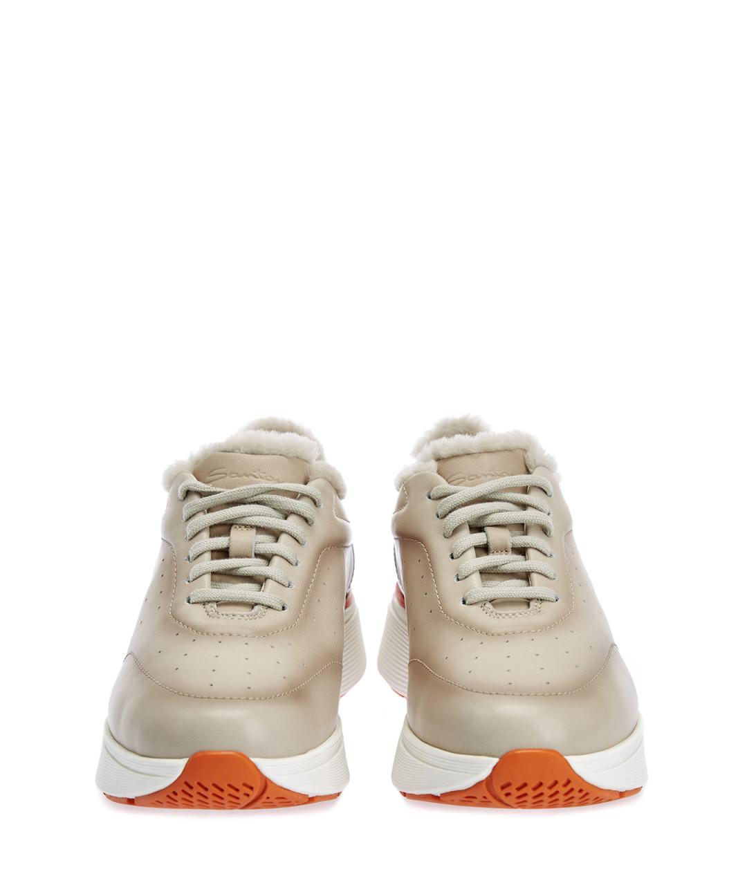 SANTONI Бежевые кожаные кроссовки, фото 6