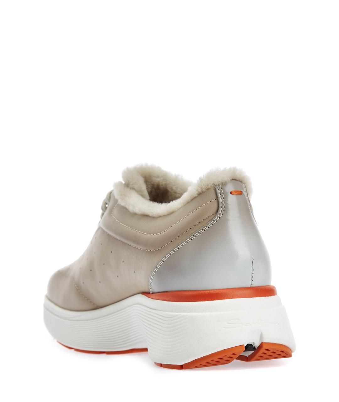 SANTONI Бежевые кожаные кроссовки, фото 4