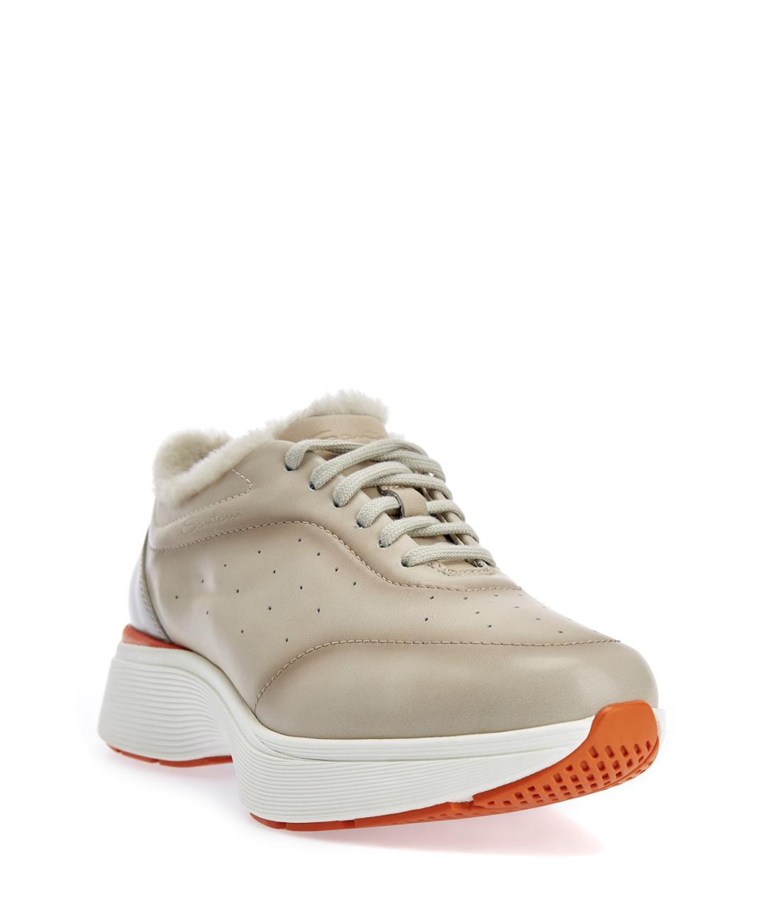 SANTONI Бежевые кожаные кроссовки, фото 3