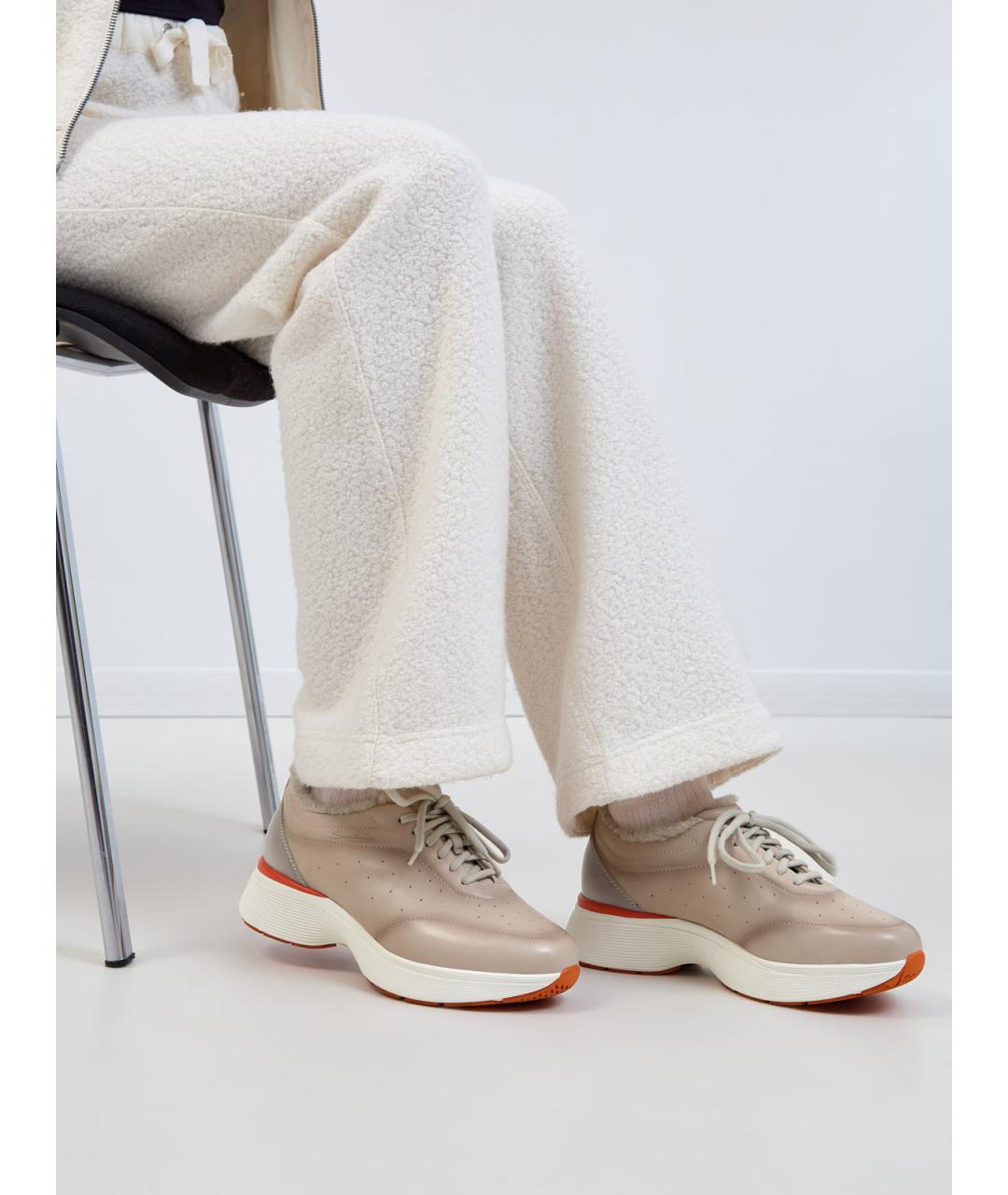 SANTONI Бежевые кожаные кроссовки, фото 2