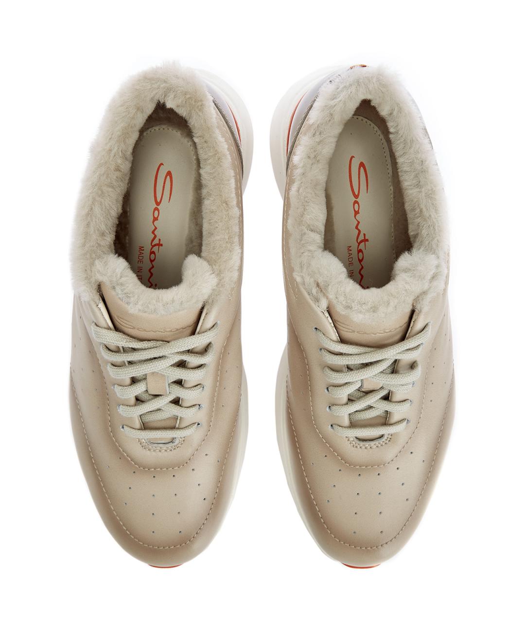 SANTONI Бежевые кожаные кроссовки, фото 5