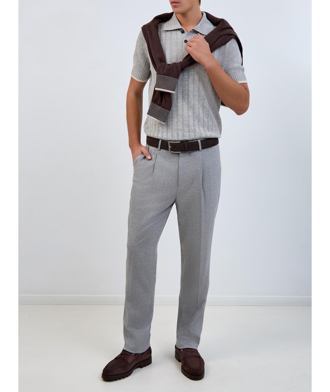 BRUNELLO CUCINELLI Серые шерстяные повседневные брюки, фото 2