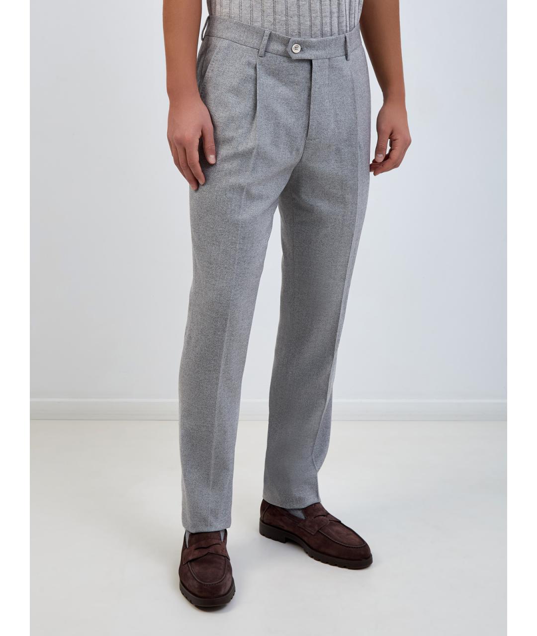 BRUNELLO CUCINELLI Серые шерстяные повседневные брюки, фото 3