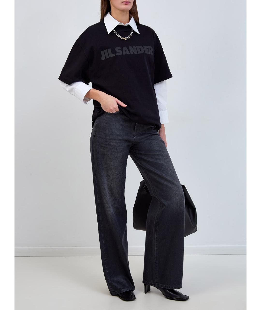 JIL SANDER Черная хлопковая футболка, фото 2