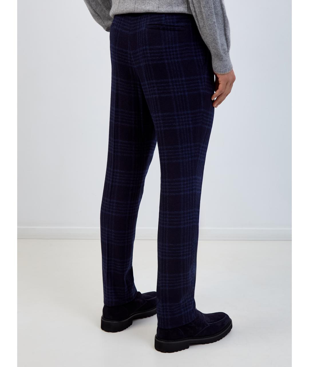 BRUNELLO CUCINELLI Синие шерстяные классические брюки, фото 4