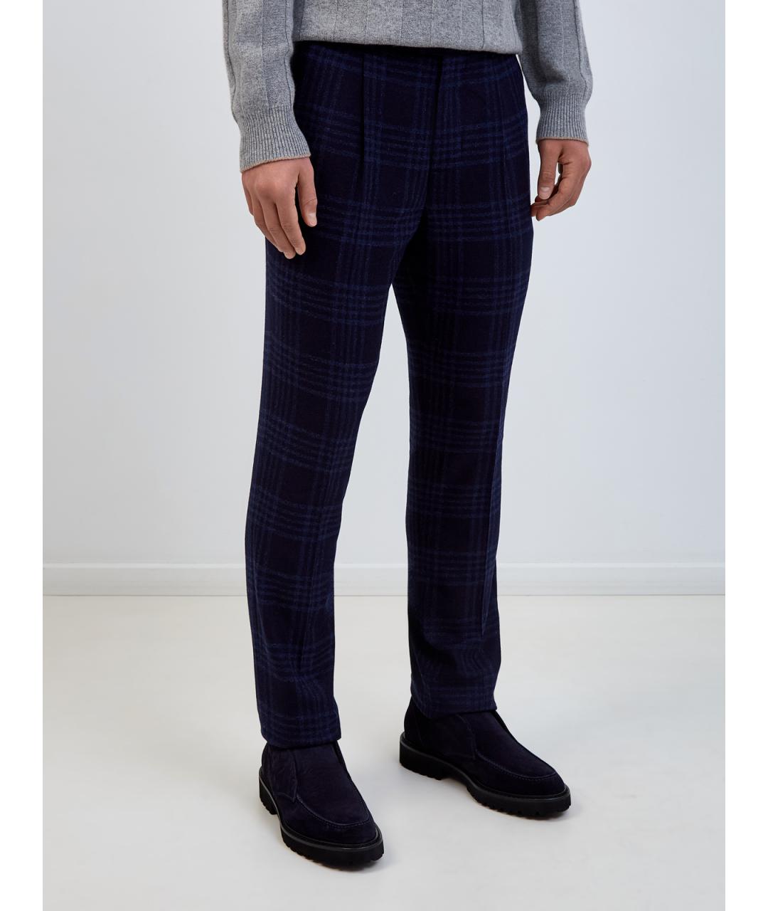 BRUNELLO CUCINELLI Синие шерстяные классические брюки, фото 3