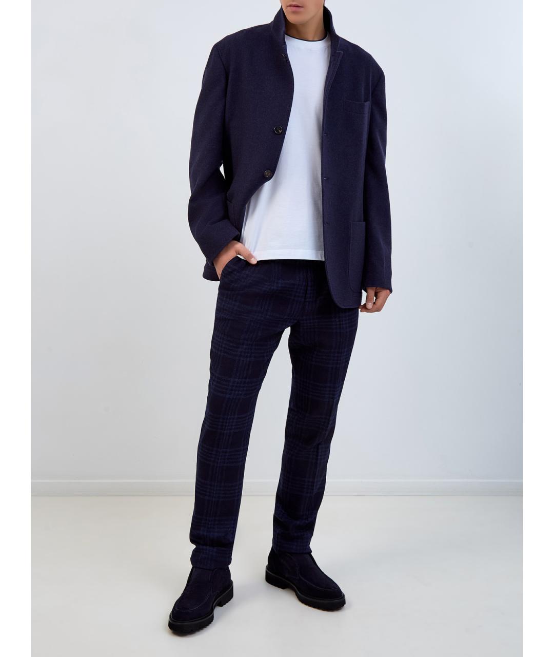 BRUNELLO CUCINELLI Синие шерстяные классические брюки, фото 2