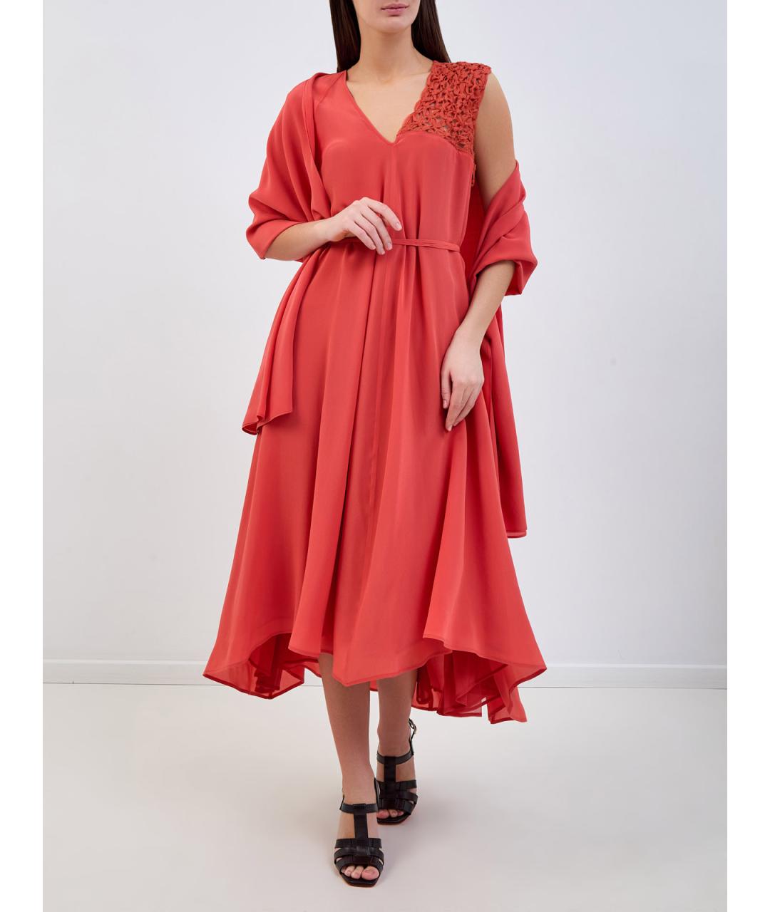 GENTRY PORTOFINO Красное шелковое повседневное платье, фото 2