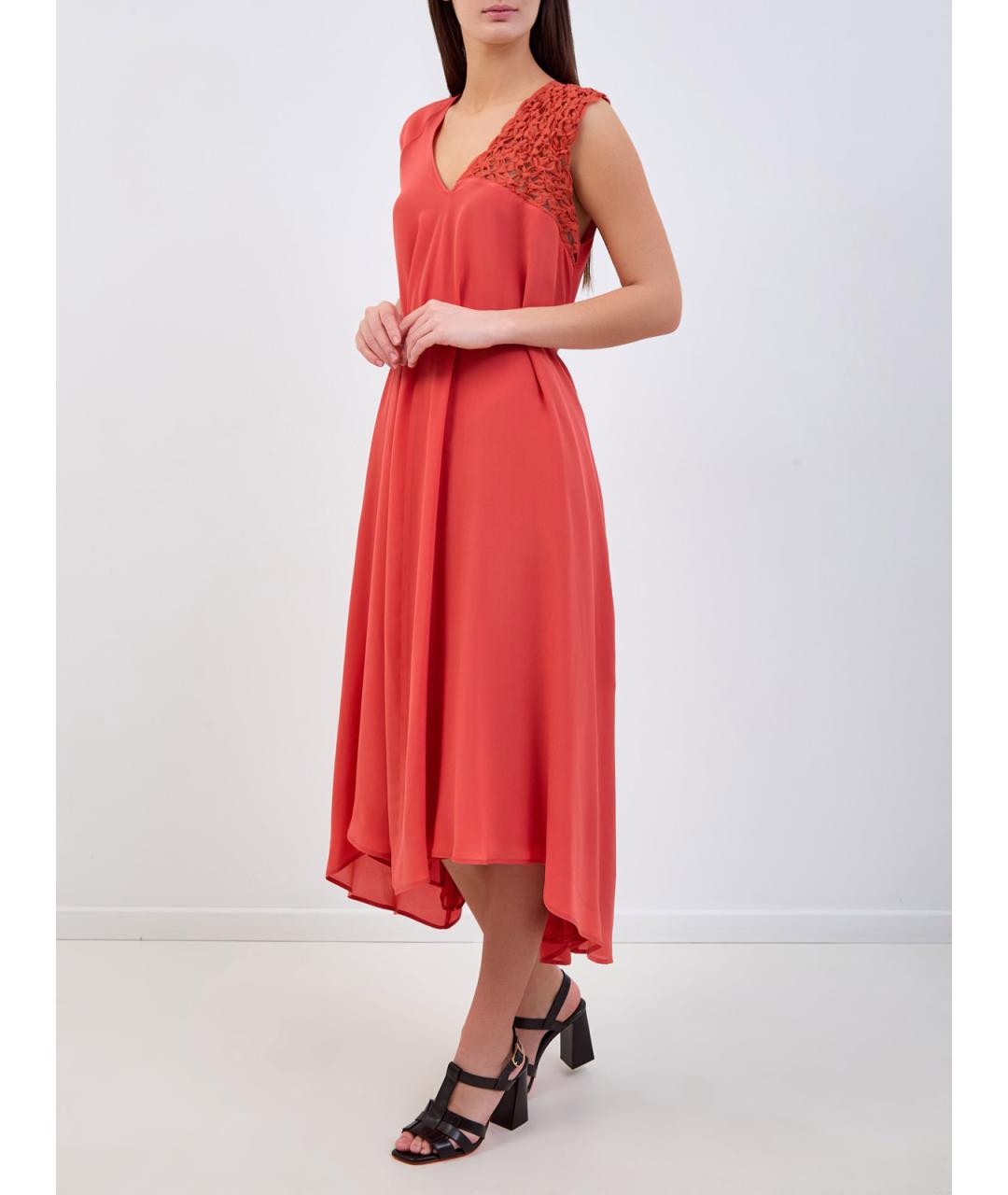 GENTRY PORTOFINO Красное шелковое повседневное платье, фото 3