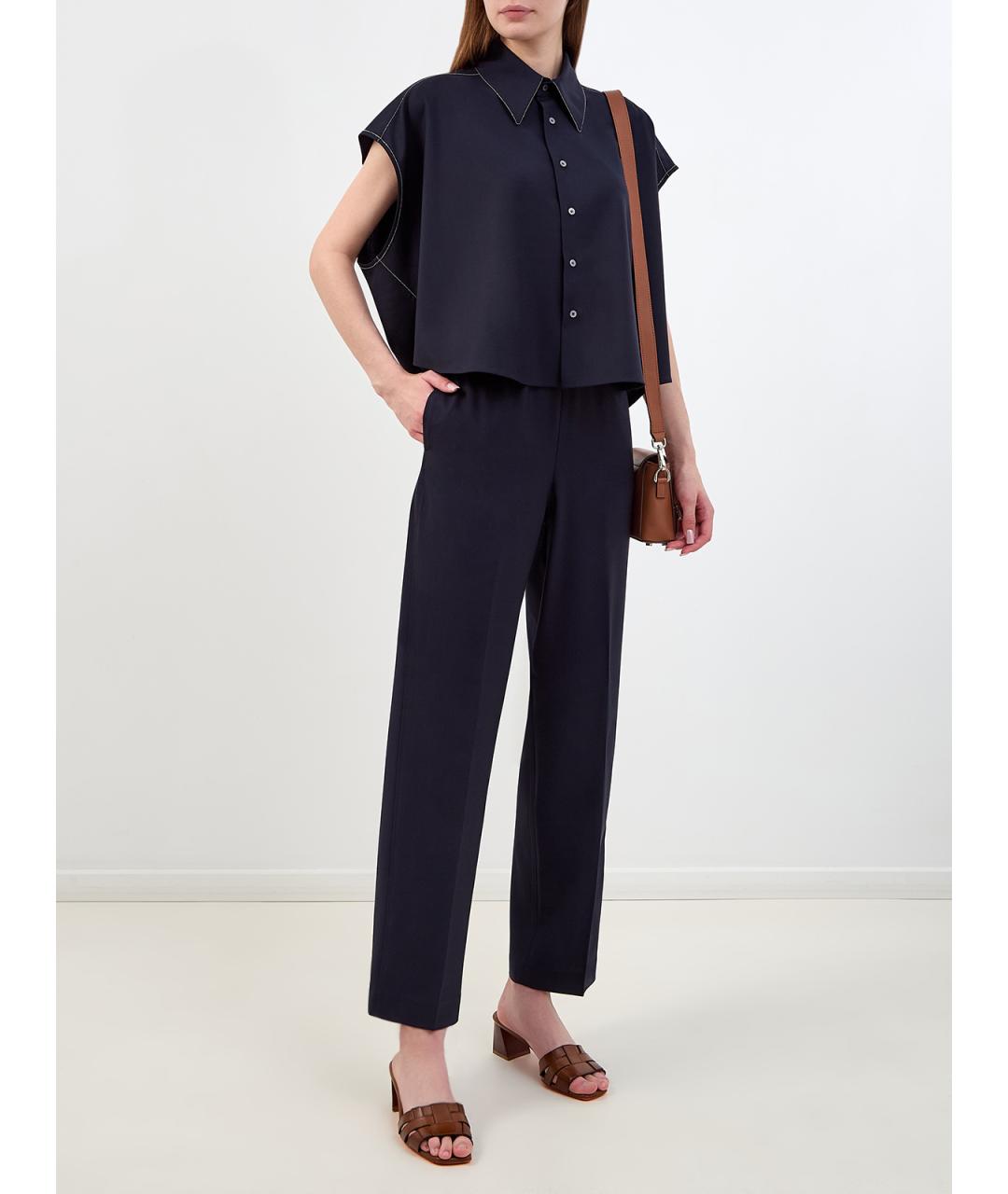 FABIANA FILIPPI Темно-синие шерстяные прямые брюки, фото 2