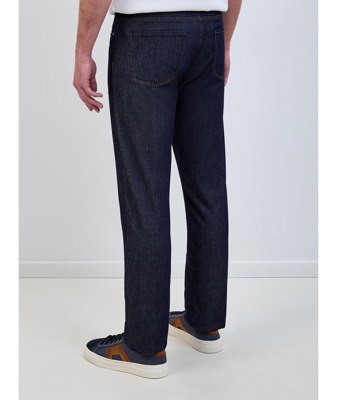 CANALI Темно-синие хлопковые прямые джинсы, фото 4