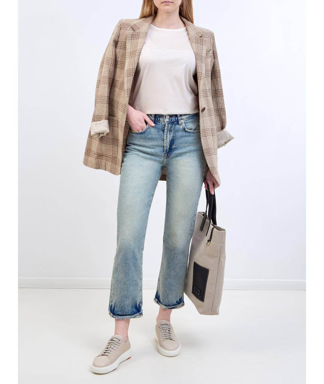 7 FOR ALL MANKIND Голубые хлопковые прямые джинсы, фото 2